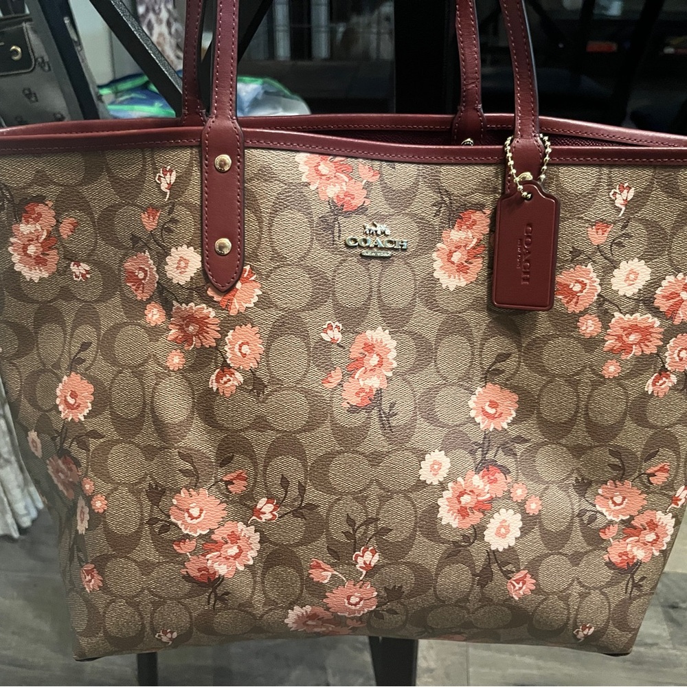 Limited edition summer coach tote bag with flower design. Reversible bag.